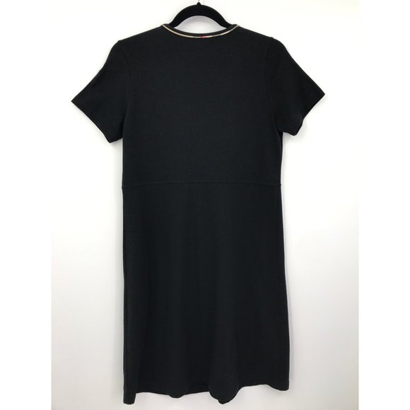 Burberry Babydoll  Plaid Trim V-Neck Dress Cotton Stretch Black Size Large - Picture 6 of 7